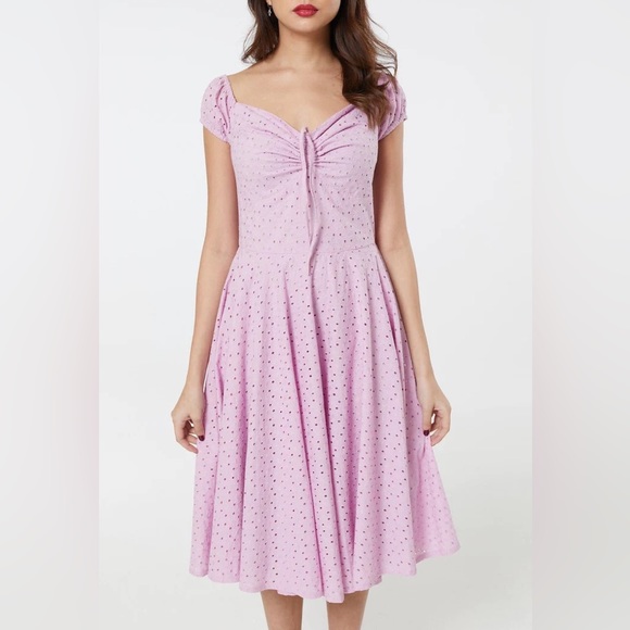 Timeless London Julie Dress Lilac Lavender Broderie Anglaise Floral Lace Spring - Picture 2 of 8